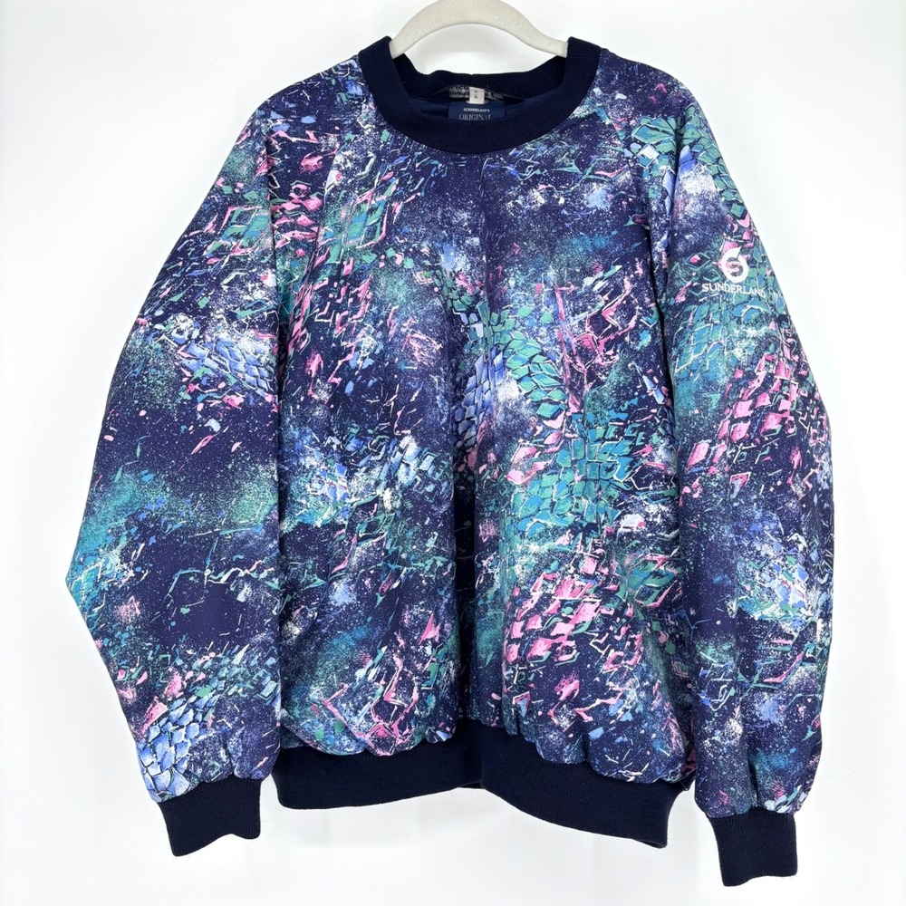Vtg Sunderland of Scotland Weatherbeater Print‎ Pullover Sz L Windbreaker Blue